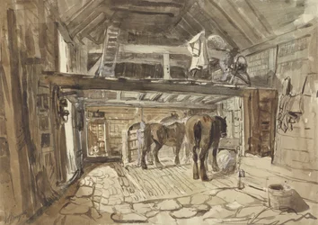 Interior of a Stable, with Two Horses Feeding